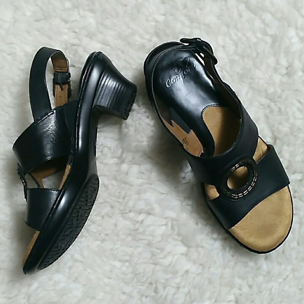 I LOVE COMFORT Leather Black Heel Sandals